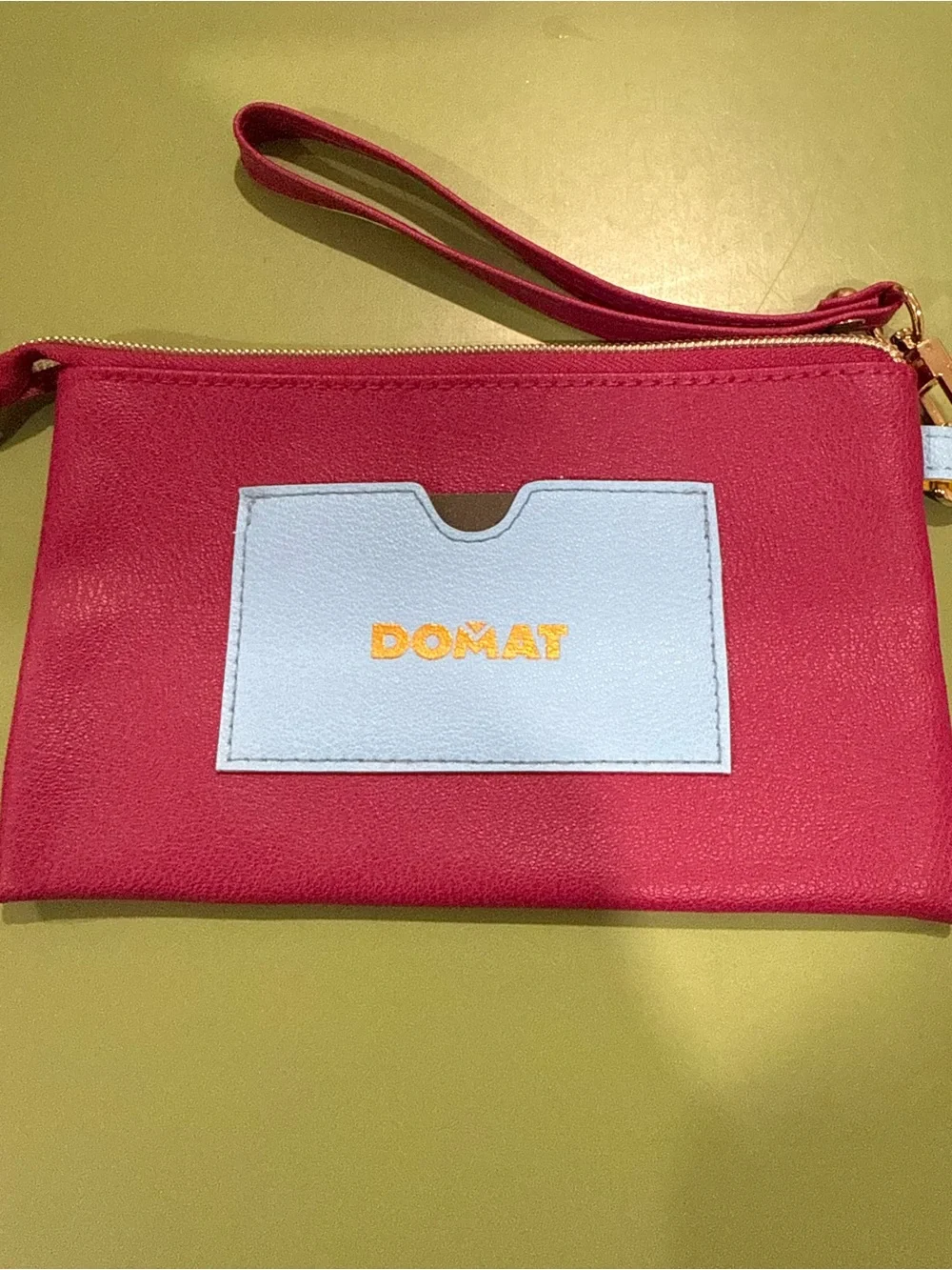 Doma Hot Pink Wristlet Clutch with Light Blue Card Pocket
